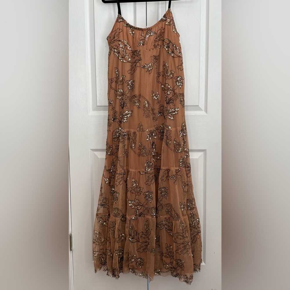 Anthropologie Women’s Sequins, Peach Textured Dress, size small